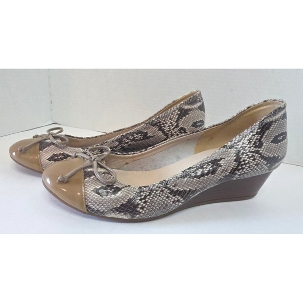 Cole Haan Air Tali Lace Snake Print Wedge Shoe W/Tan Patent Cap‎ Toe SZ 10M